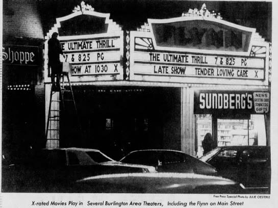 Historic image of the Flynn marquee with Sundberg's at right.