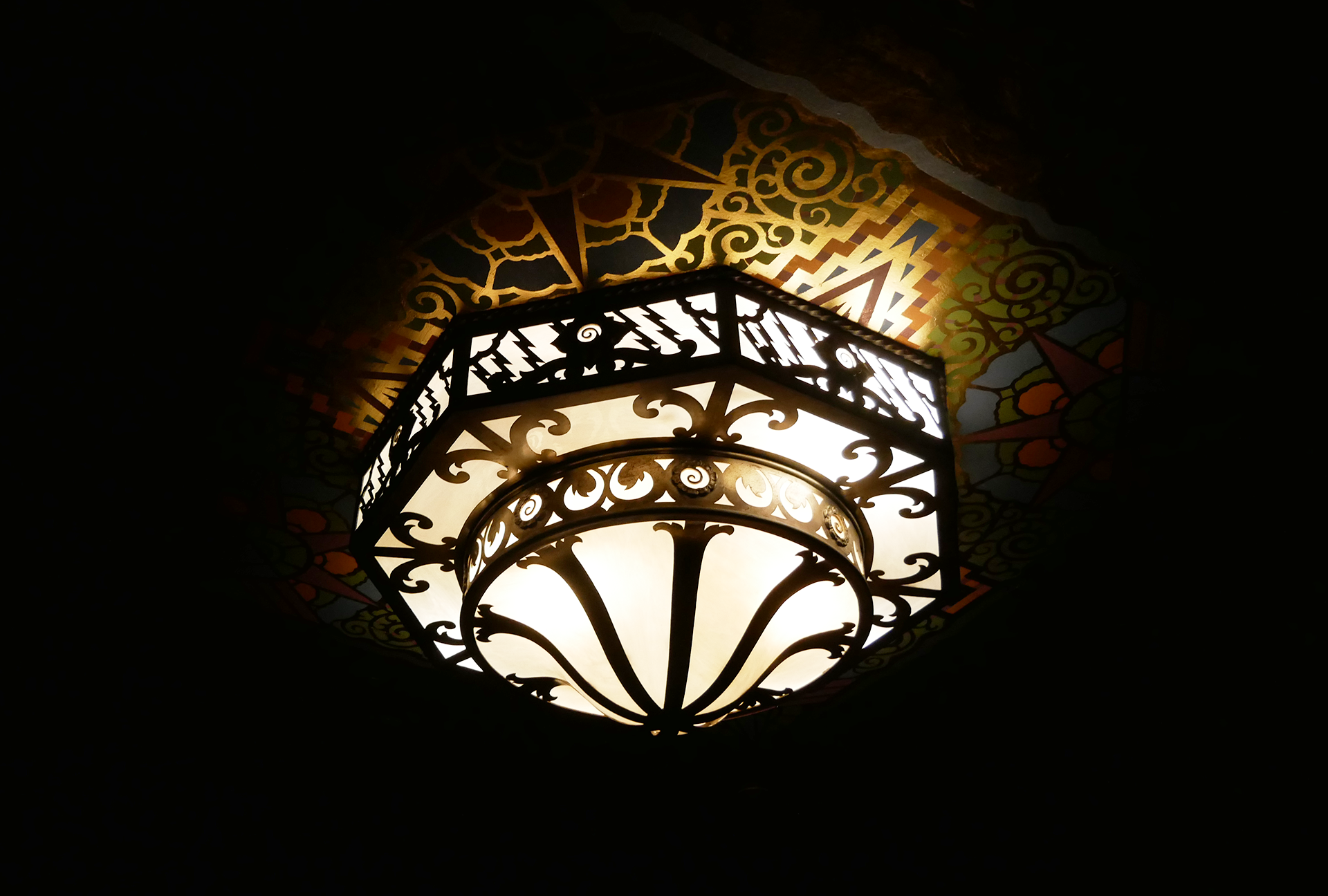 Detail of an Art Deco ceiling light in the Flynn lobby.